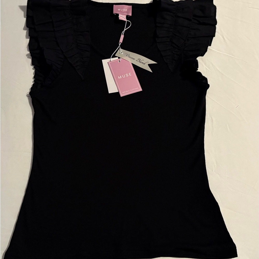 Muse Elegant Black Ruffled Blouse